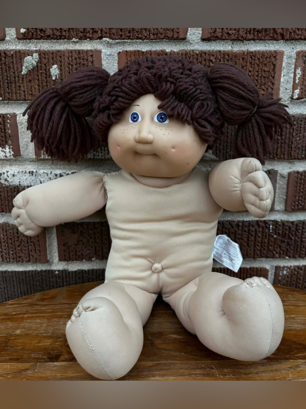 Vtg 1984 Cabbage Patch Kid Doll Coleco Head Mold 2 PURPLE EYES Brown Pigtails